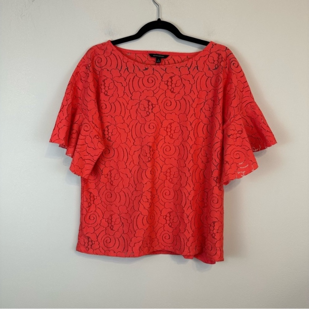 Banana Republic | Coral Lace Short Sleeve Ruffle Sleeve Blouse Size Small